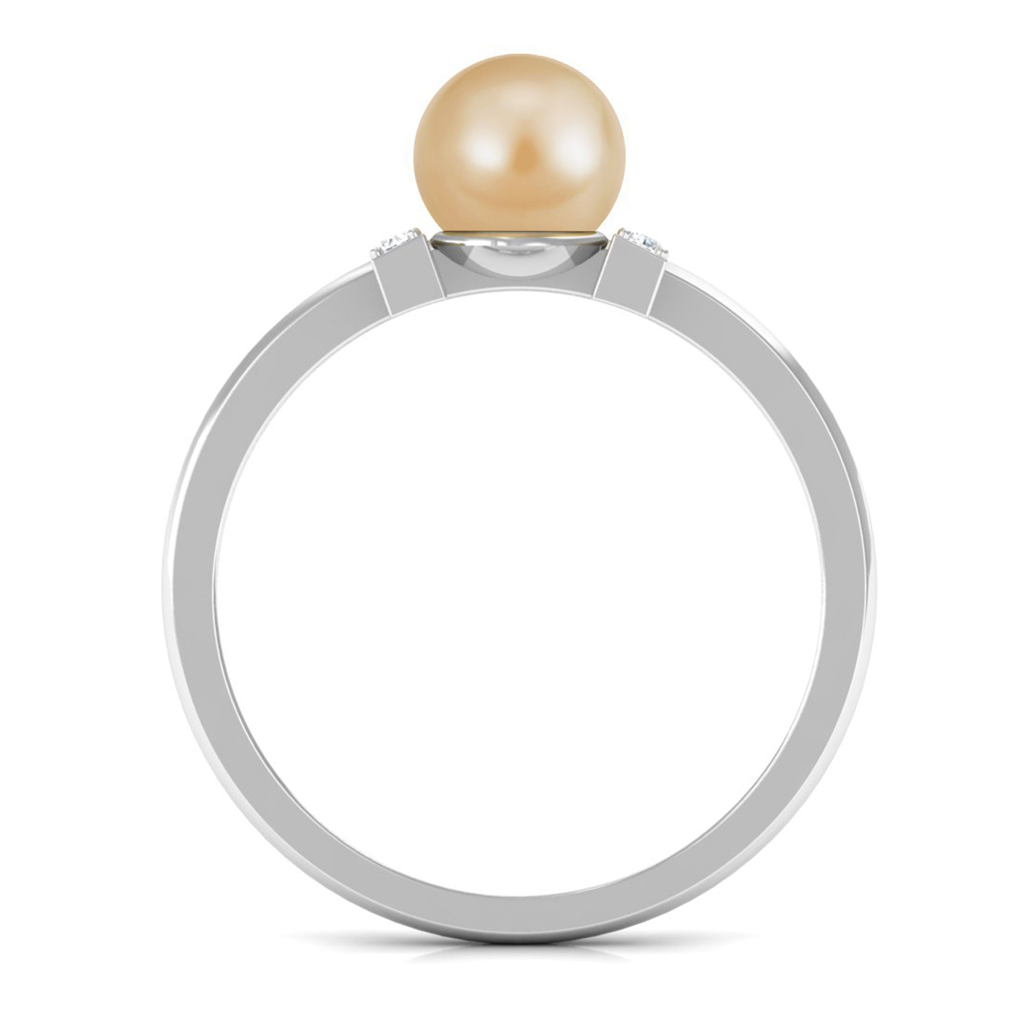 Rosec Jewels-Elegant South Sea Pearl Solitaire Engagement Ring with Diamond Accent