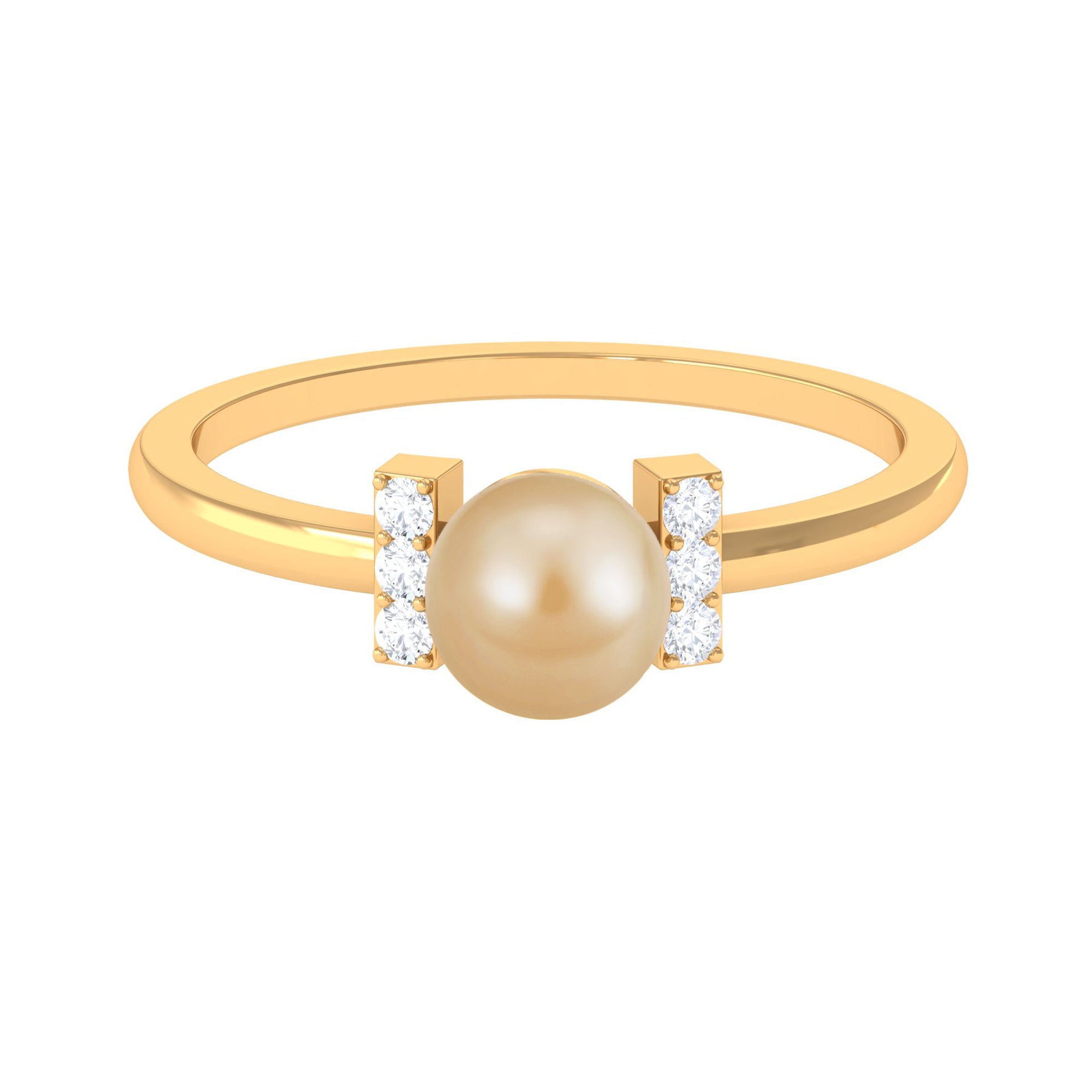 Rosec Jewels-Elegant South Sea Pearl Solitaire Engagement Ring with Diamond Accent