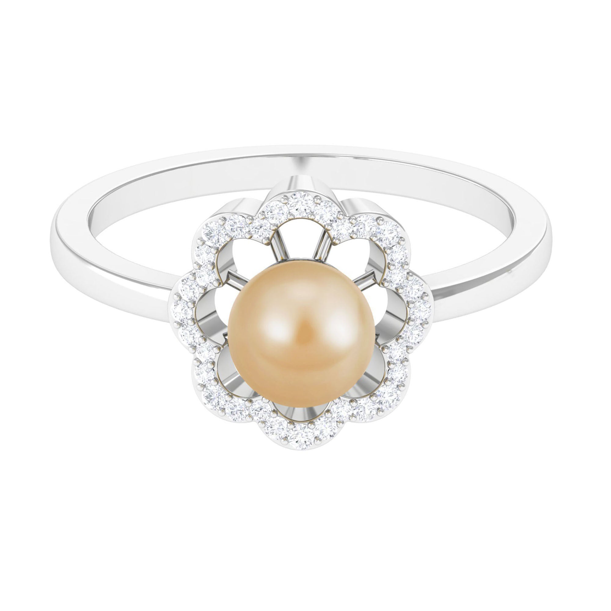 Rosec Jewels-2.75 CT South Sea Pearl Engagement Ring with Diamond Floral Halo