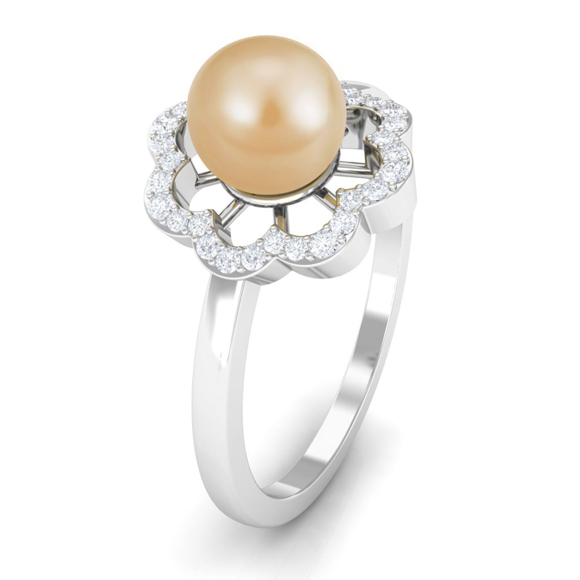 Rosec Jewels-2.75 CT South Sea Pearl Engagement Ring with Diamond Floral Halo