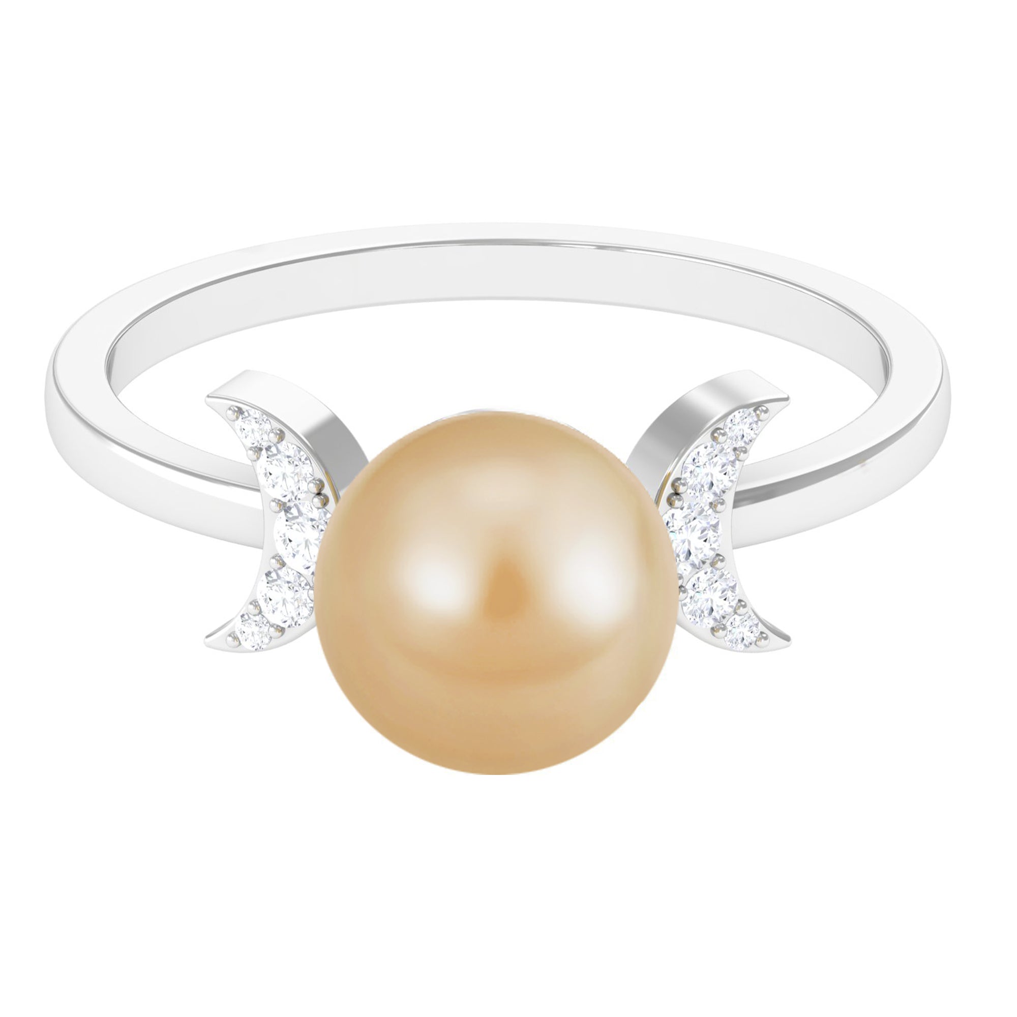 Rosec Jewels-Round South Sea Pearl Designer Engagement Ring with Diamond