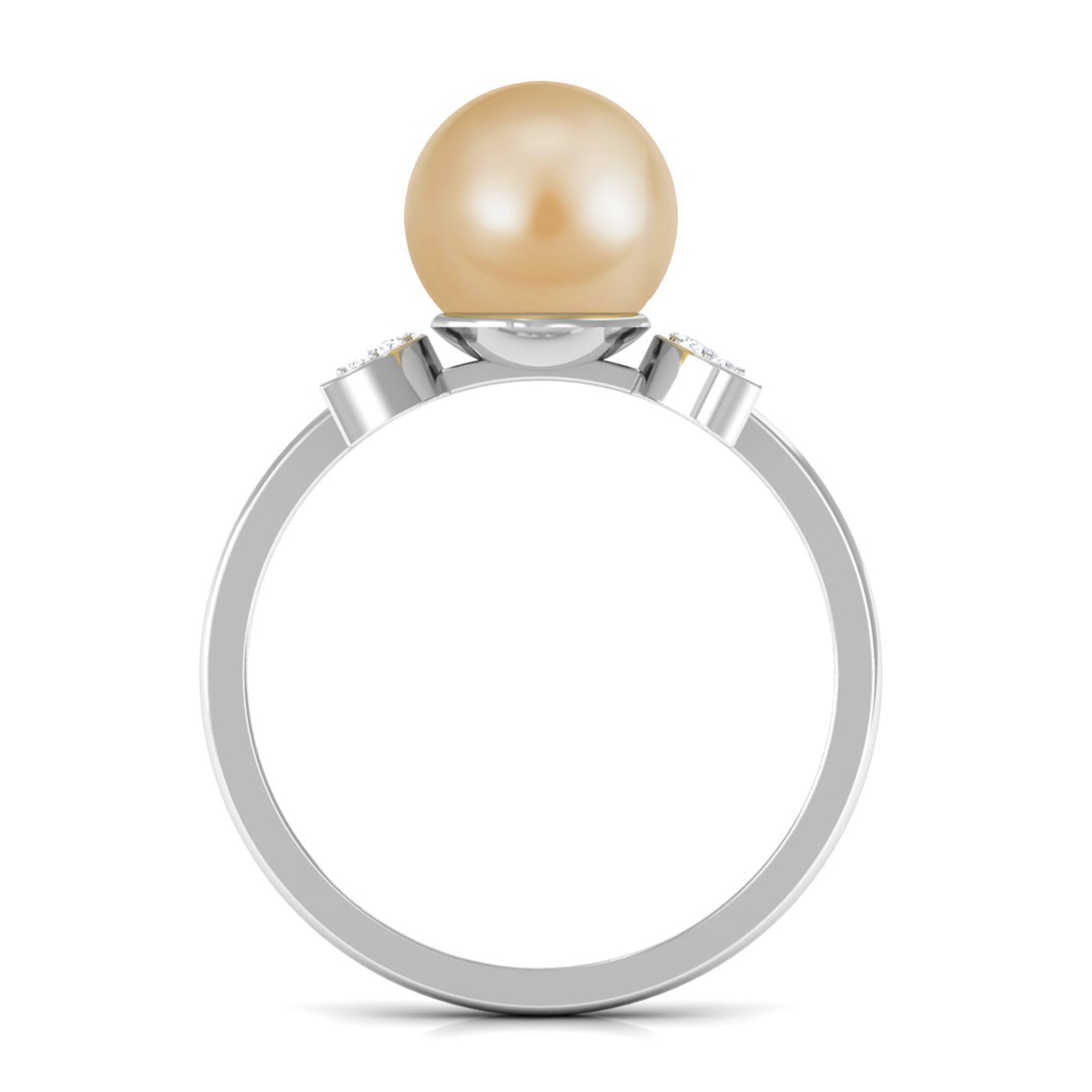 Rosec Jewels-Round South Sea Pearl Designer Engagement Ring with Diamond