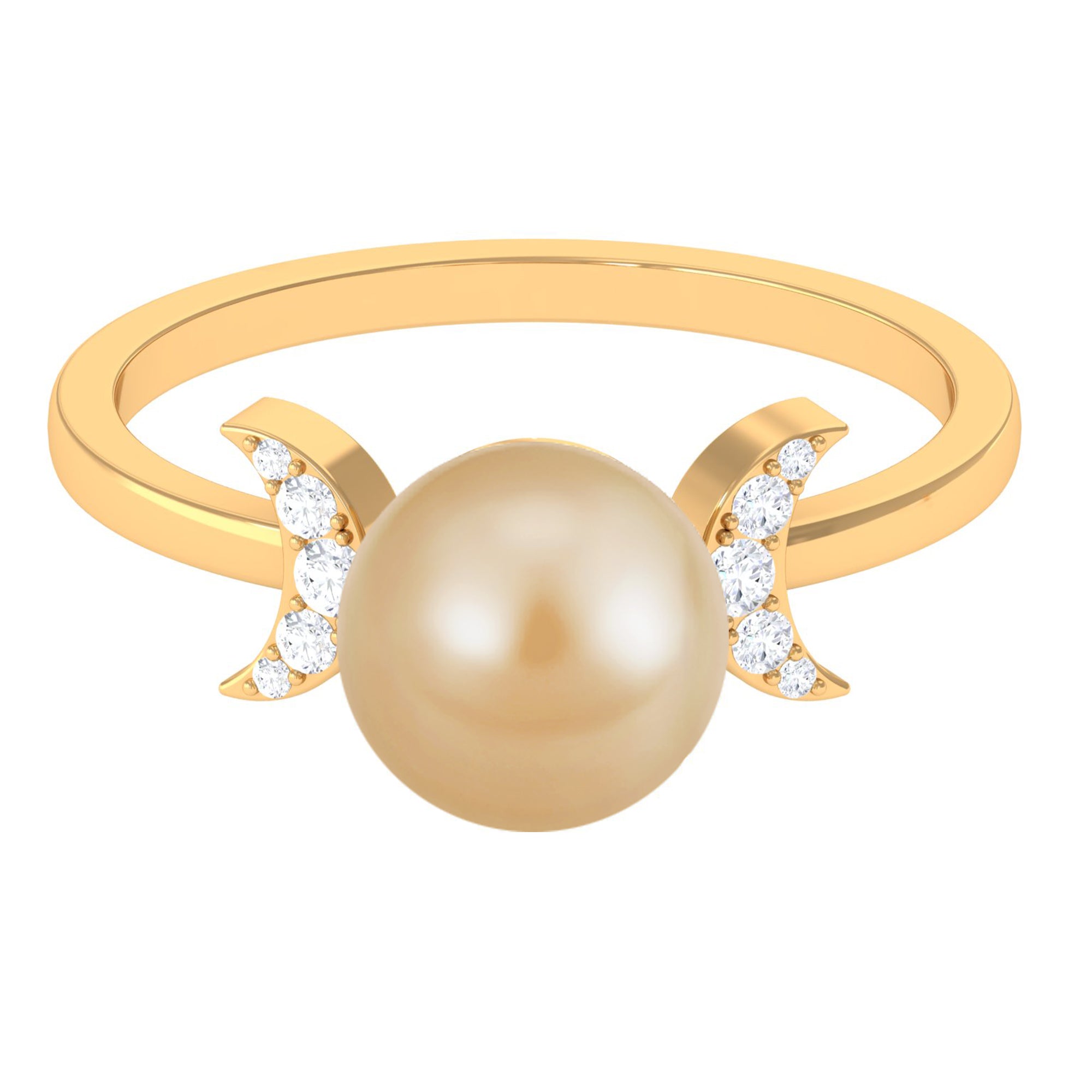 Rosec Jewels-Round South Sea Pearl Designer Engagement Ring with Diamond