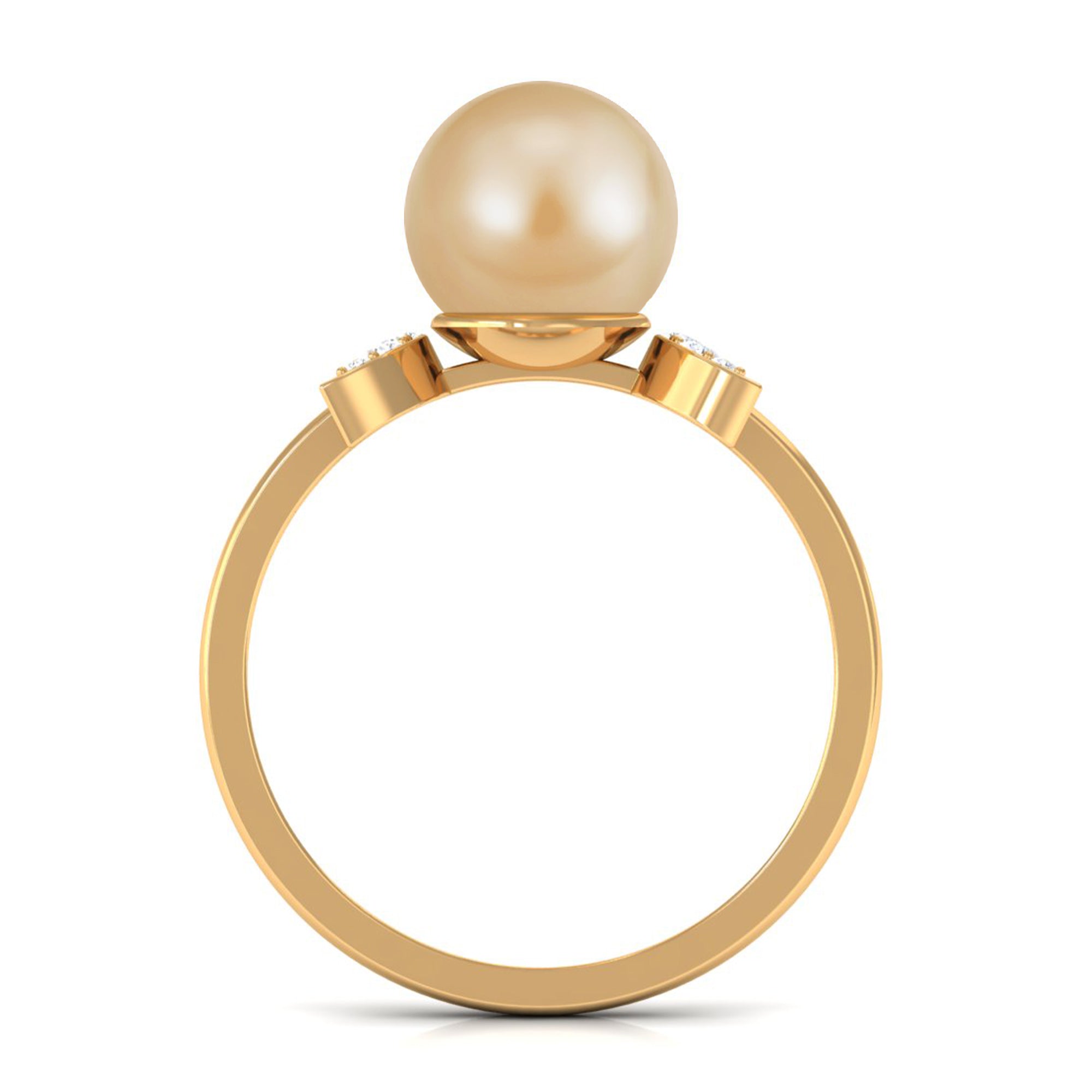 Rosec Jewels-Round South Sea Pearl Designer Engagement Ring with Diamond