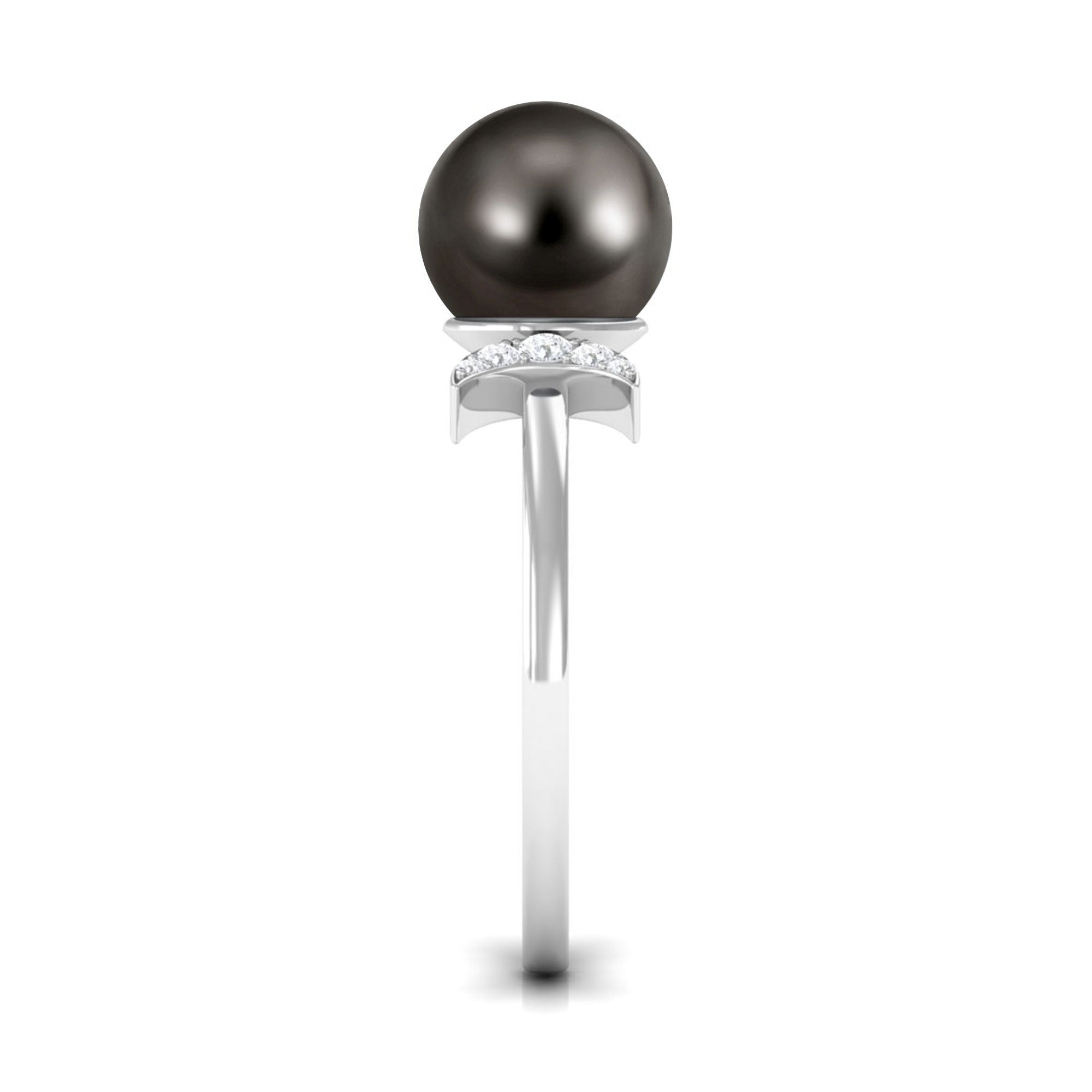 Rosec Jewels-Round Tahitian Pearl Designer Engagement Ring with Diamond