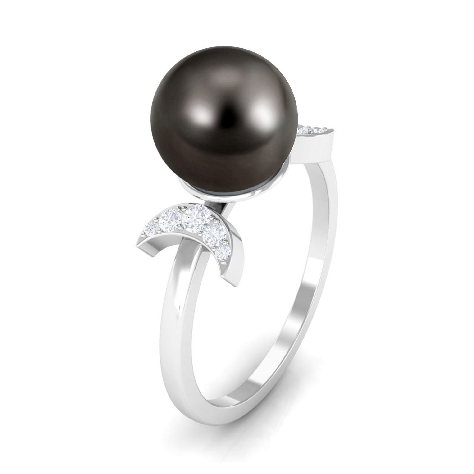 Rosec Jewels-Round Tahitian Pearl Designer Engagement Ring with Diamond