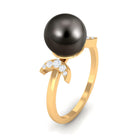 Rosec Jewels-Round Tahitian Pearl Designer Engagement Ring with Diamond