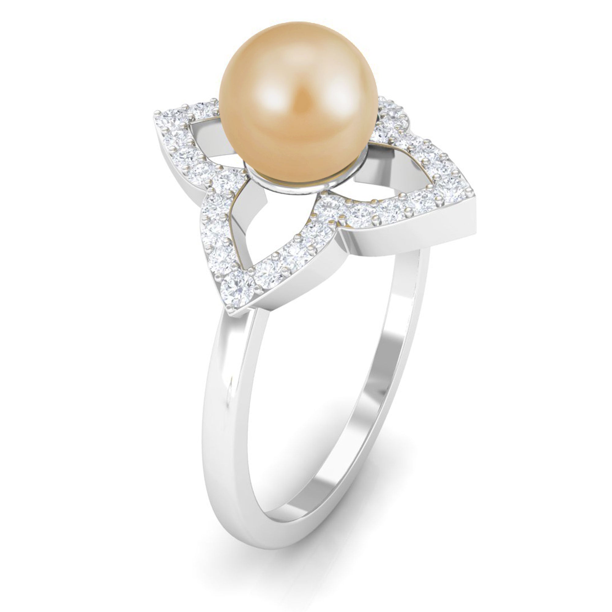 Rosec Jewels-Designer South Sea Pearl and Diamond Floral Halo Engagement Ring