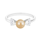 Rosec Jewels-Cute Bow Engagement Ring with South Sea Pearl and Diamond