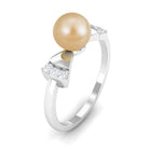 Rosec Jewels-Cute Bow Engagement Ring with South Sea Pearl and Diamond