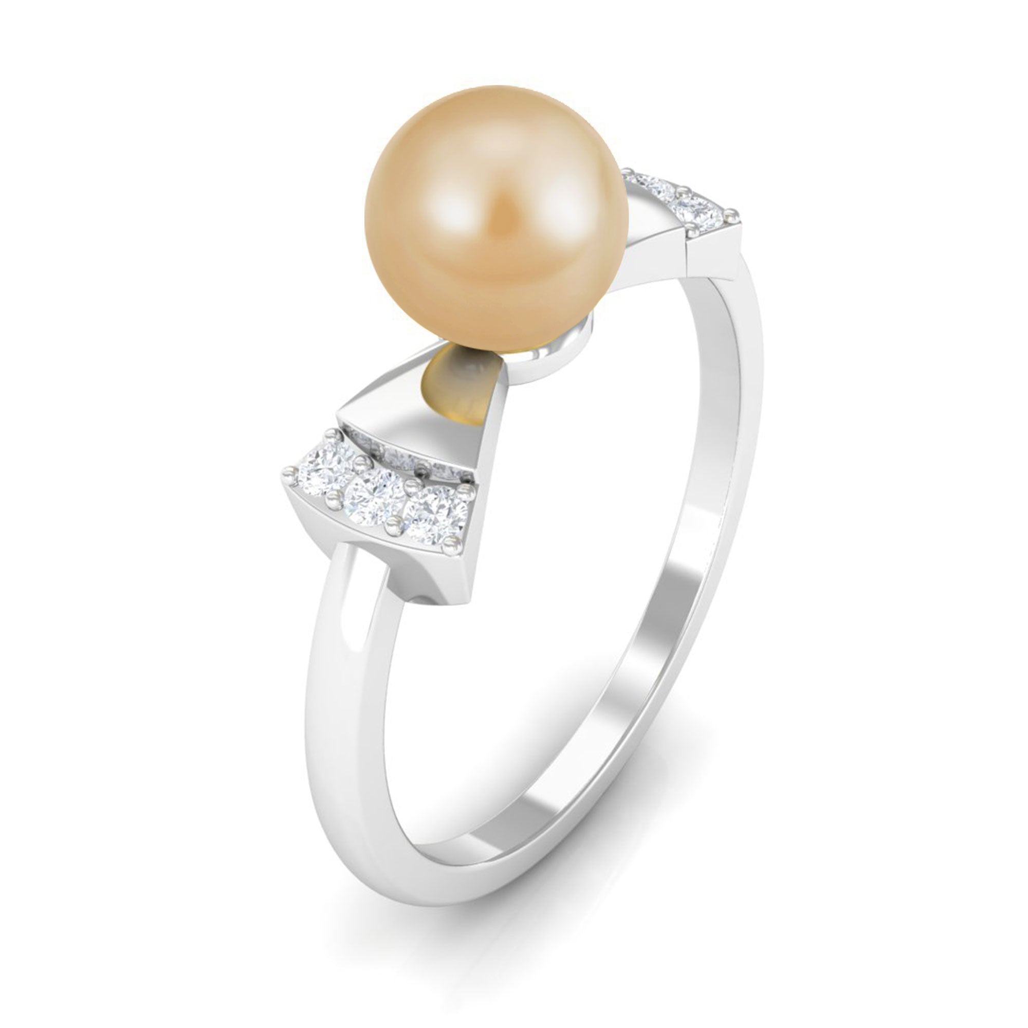 Rosec Jewels-Cute Bow Engagement Ring with South Sea Pearl and Diamond