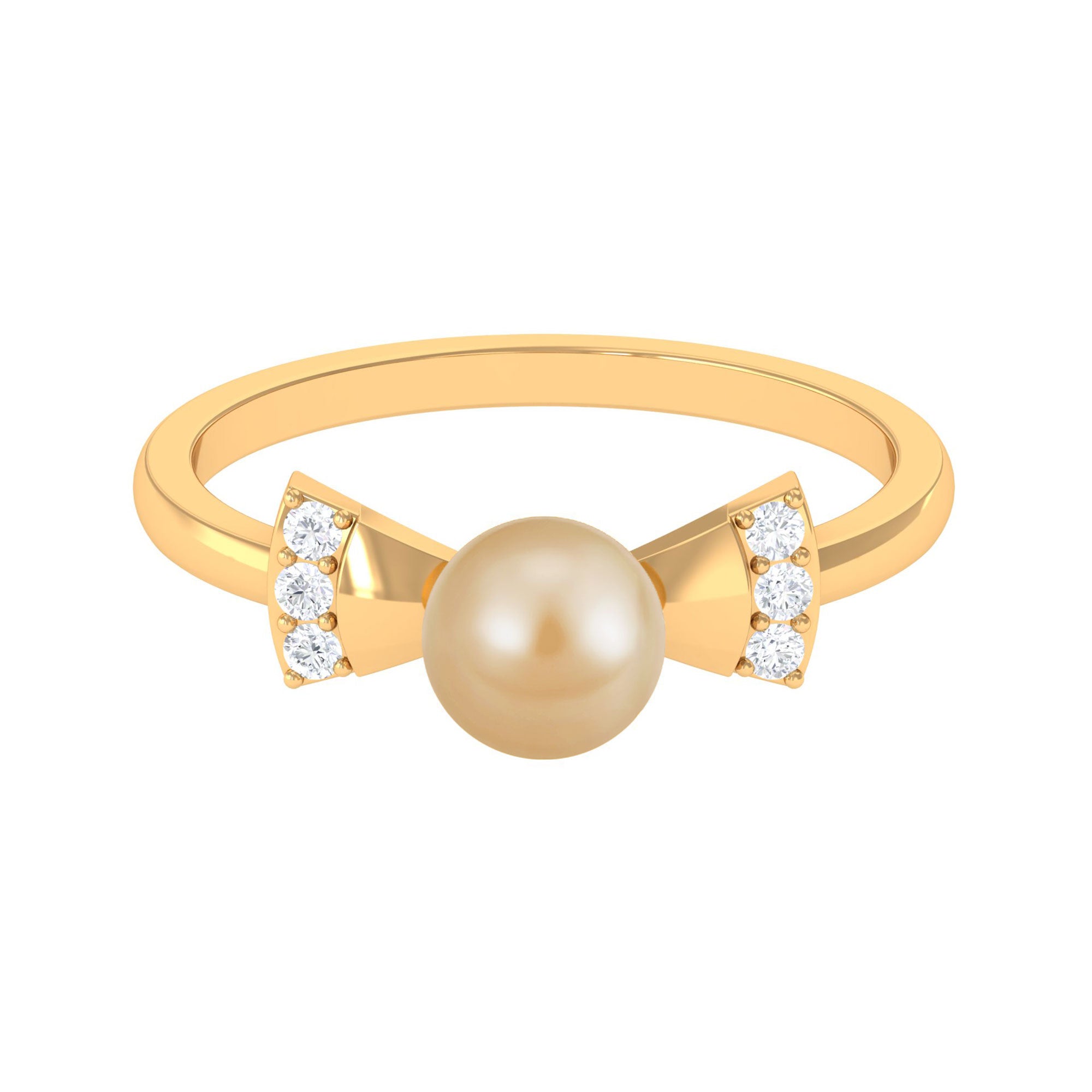 Rosec Jewels-Cute Bow Engagement Ring with South Sea Pearl and Diamond