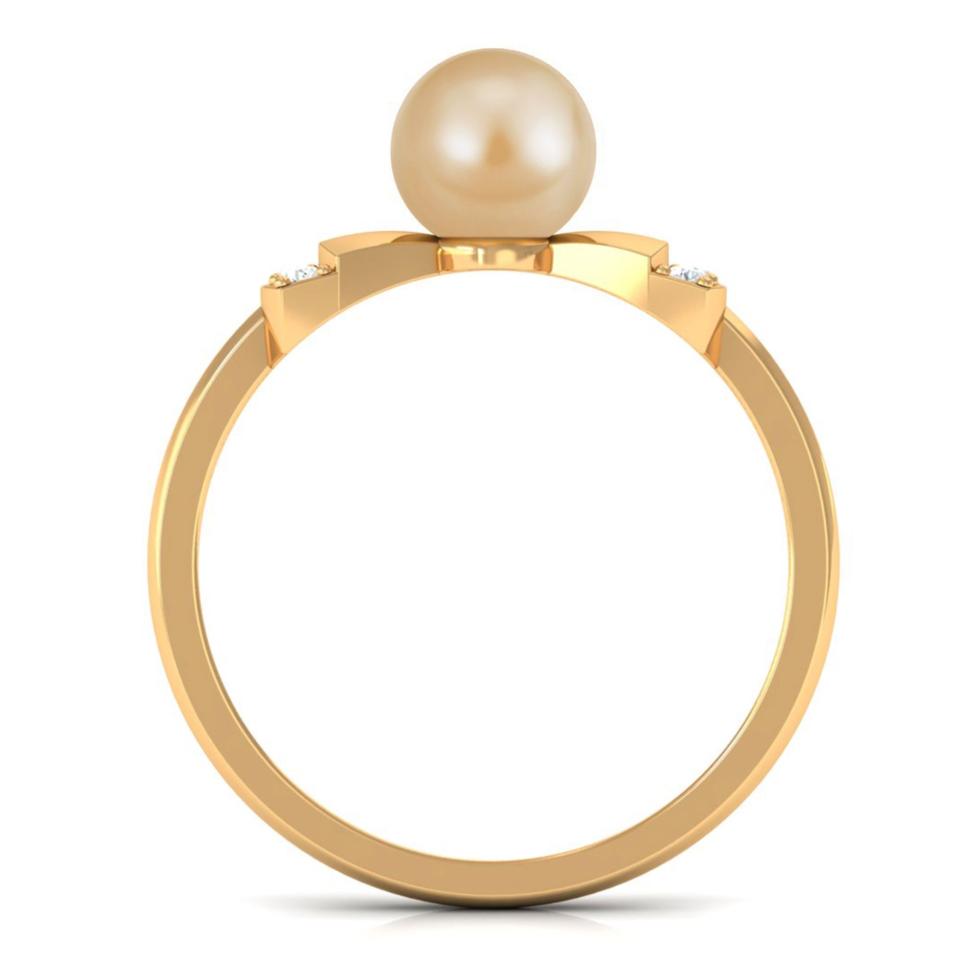 Rosec Jewels-Cute Bow Engagement Ring with South Sea Pearl and Diamond