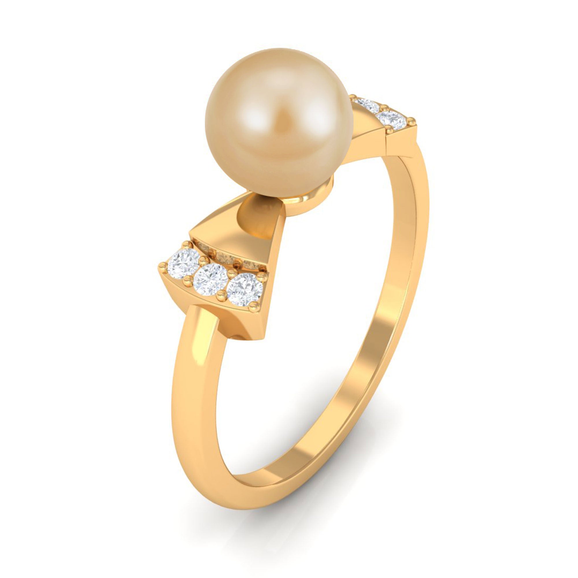 Rosec Jewels-Cute Bow Engagement Ring with South Sea Pearl and Diamond