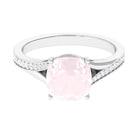 Rosec Jewels-Cushion Cut Rose Quartz and Diamond Engagement Ring with Split Shank