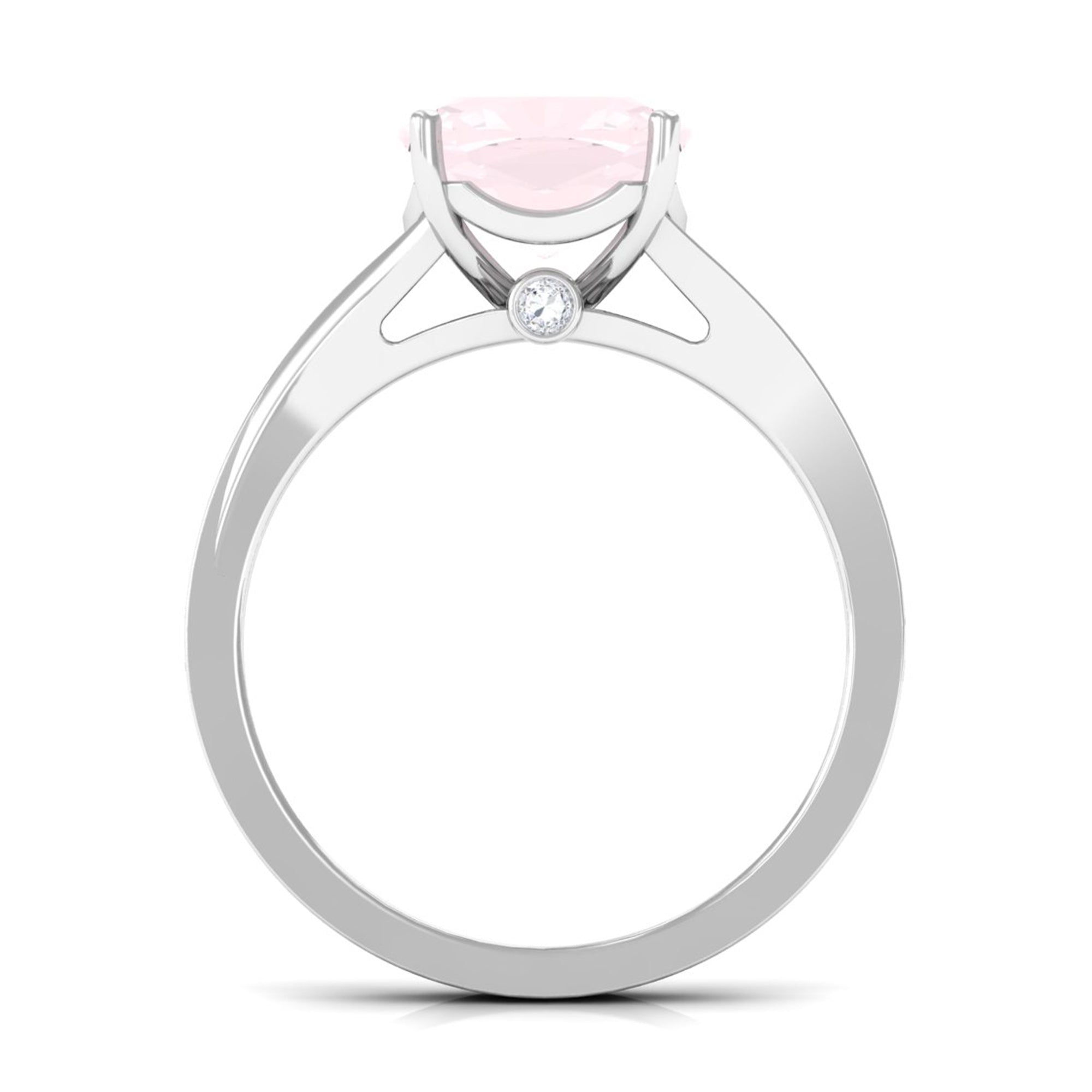 Rosec Jewels-Cushion Cut Rose Quartz and Diamond Engagement Ring with Split Shank