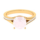 Rosec Jewels-Cushion Cut Rose Quartz and Diamond Engagement Ring with Split Shank