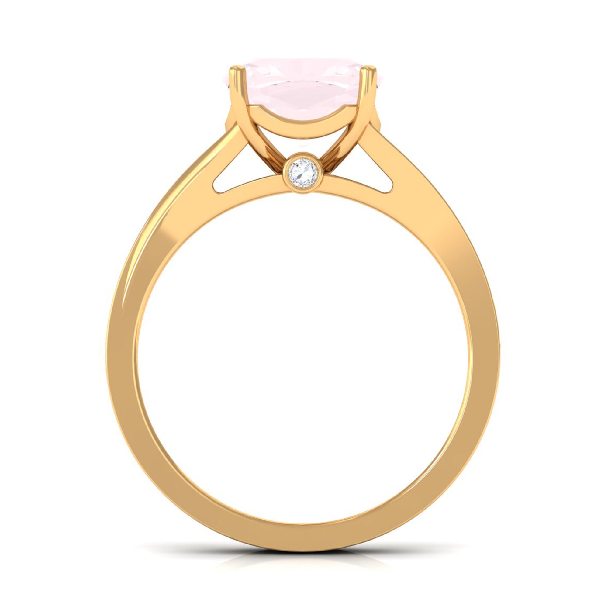 Rosec Jewels-Cushion Cut Rose Quartz and Diamond Engagement Ring with Split Shank