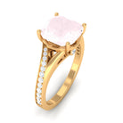 Rosec Jewels-Cushion Cut Rose Quartz and Diamond Engagement Ring with Split Shank