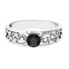 Rosec Jewels-1 CT Beaded Created Black Diamond Solitaire Band Ring with Diamond Accent