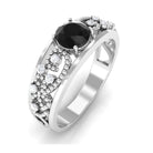 Rosec Jewels-1 CT Beaded Created Black Diamond Solitaire Band Ring with Diamond Accent