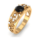 Rosec Jewels-1 CT Beaded Created Black Diamond Solitaire Band Ring with Diamond Accent