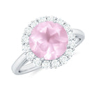 Rosec Jewels-2.50 CT Round Shape Rose Quartz Simple Halo Ring with Diamond