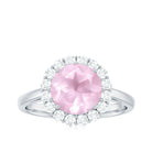 Rosec Jewels-2.50 CT Round Shape Rose Quartz Simple Halo Ring with Diamond