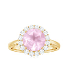 Rosec Jewels-2.50 CT Round Shape Rose Quartz Simple Halo Ring with Diamond