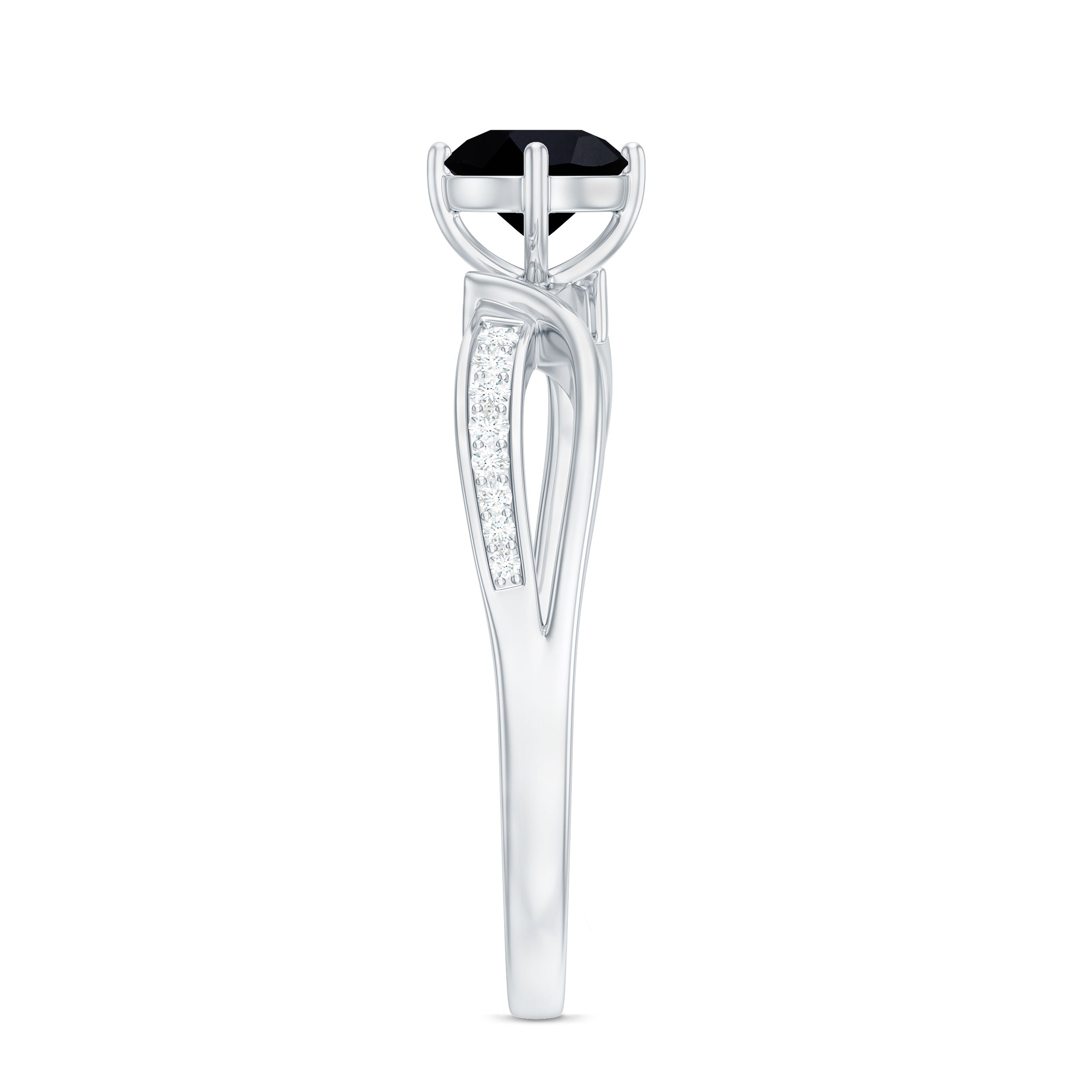 Rosec Jewels-Infinity Shank Round Black Diamond and Diamond Solitaire Engagement Ring