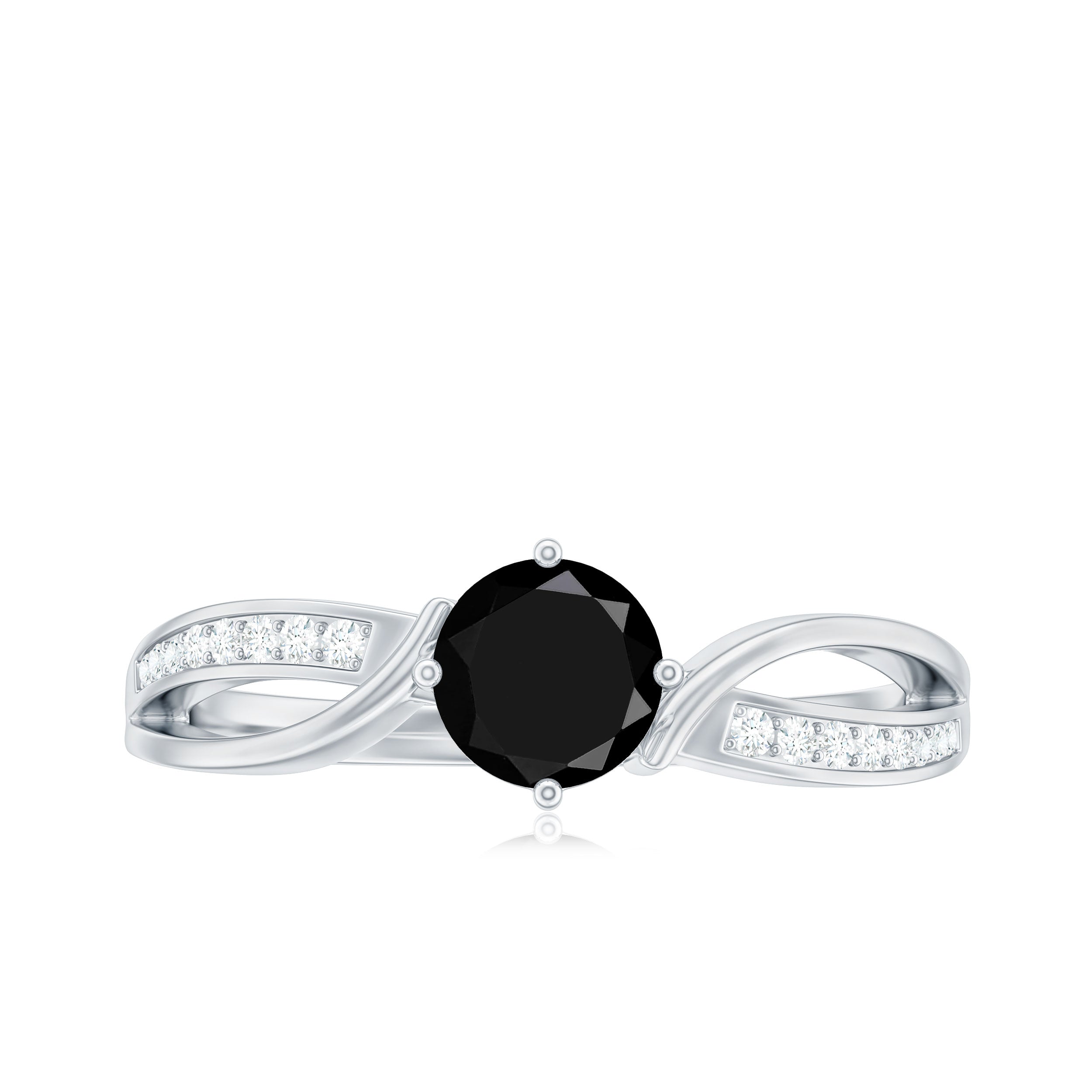 Rosec Jewels-Infinity Shank Round Black Diamond and Diamond Solitaire Engagement Ring