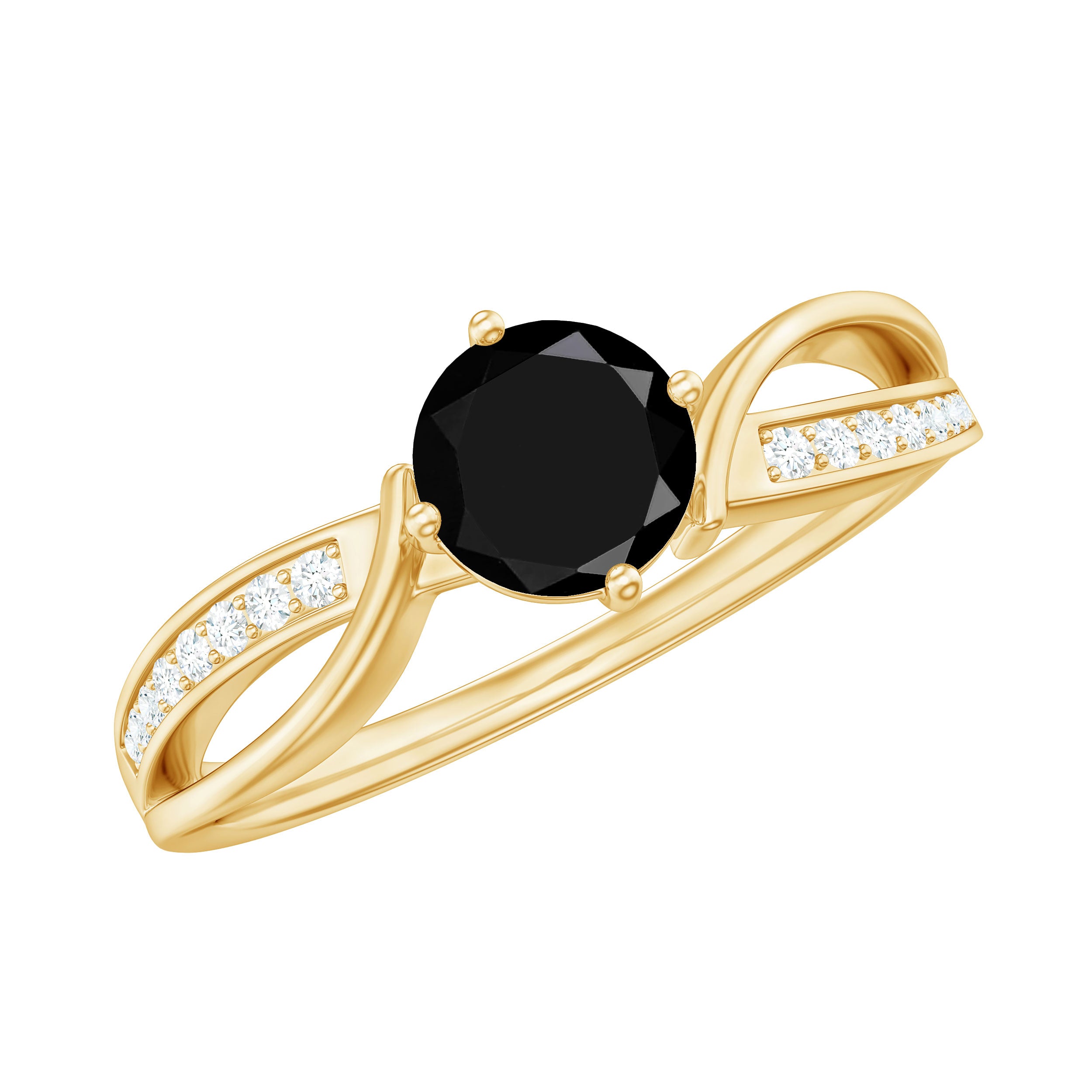 Rosec Jewels-Infinity Shank Round Black Diamond and Diamond Solitaire Engagement Ring