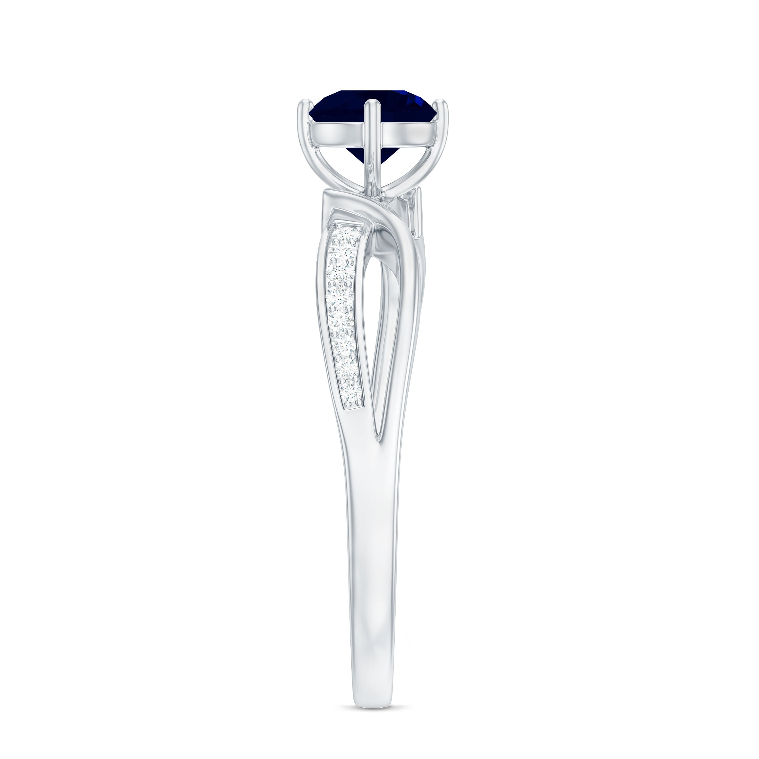 Rosec Jewels-Infinity Shank Round Blue Sapphire Engagement Ring with Diamond