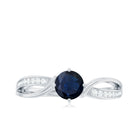 Rosec Jewels-Infinity Shank Round Blue Sapphire Engagement Ring with Diamond