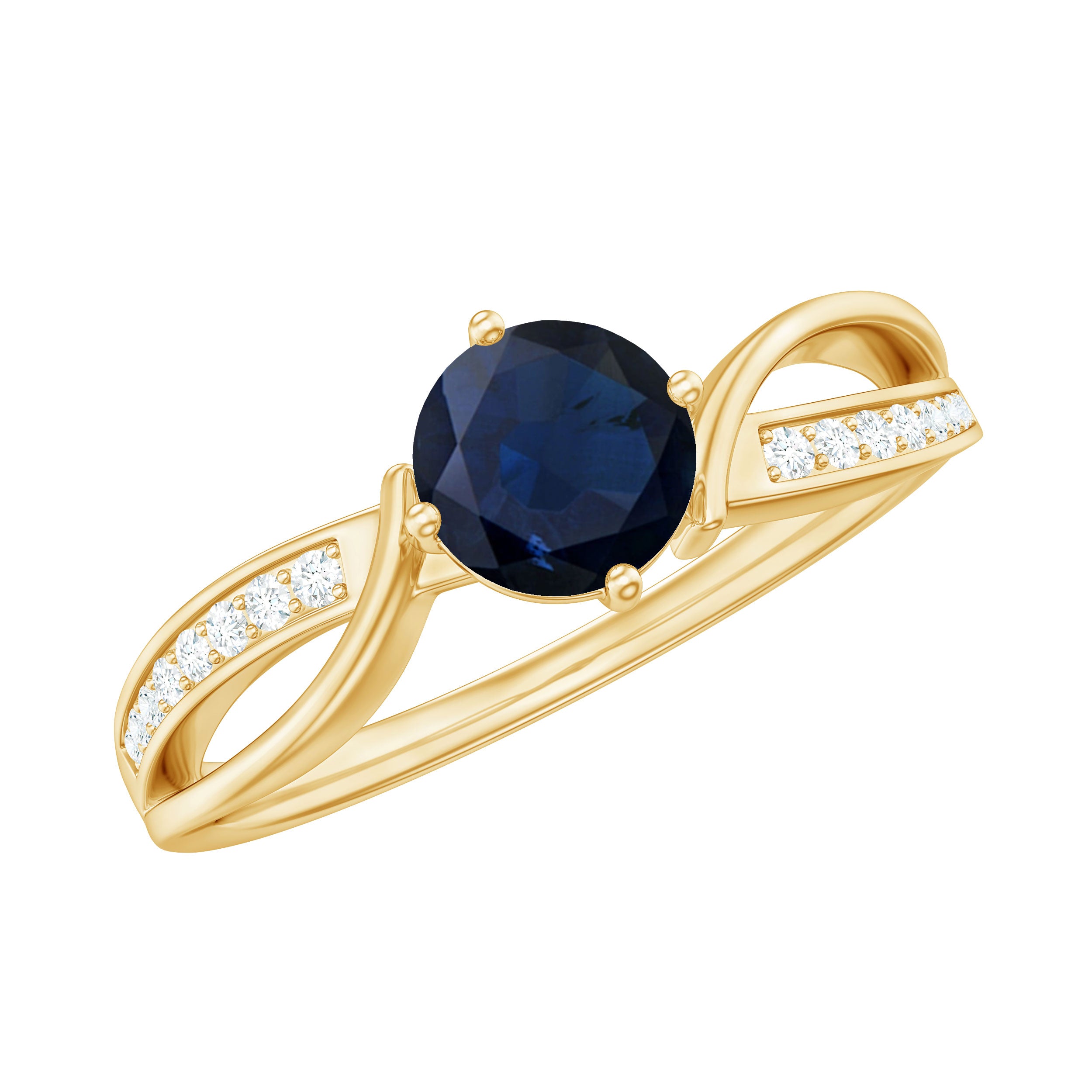 Rosec Jewels-Infinity Shank Round Blue Sapphire Engagement Ring with Diamond