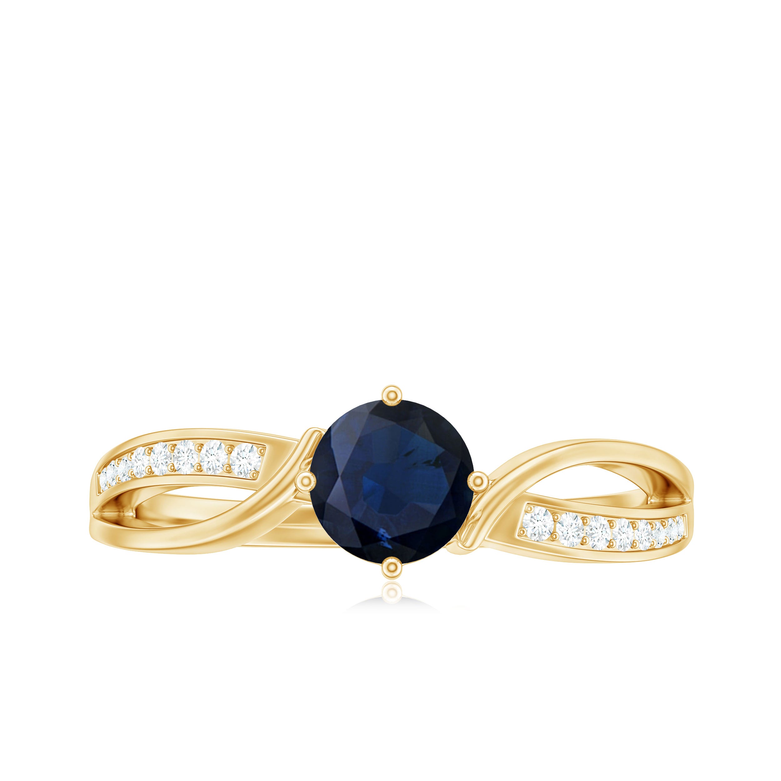 Rosec Jewels-Infinity Shank Round Blue Sapphire Engagement Ring with Diamond