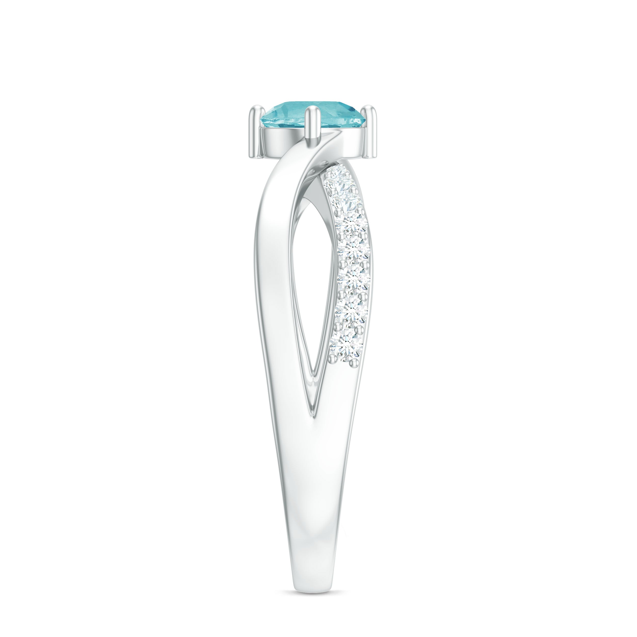 Rosec Jewels-Infinity Shank Round Sky Blue Topaz Engagement Ring with Diamond