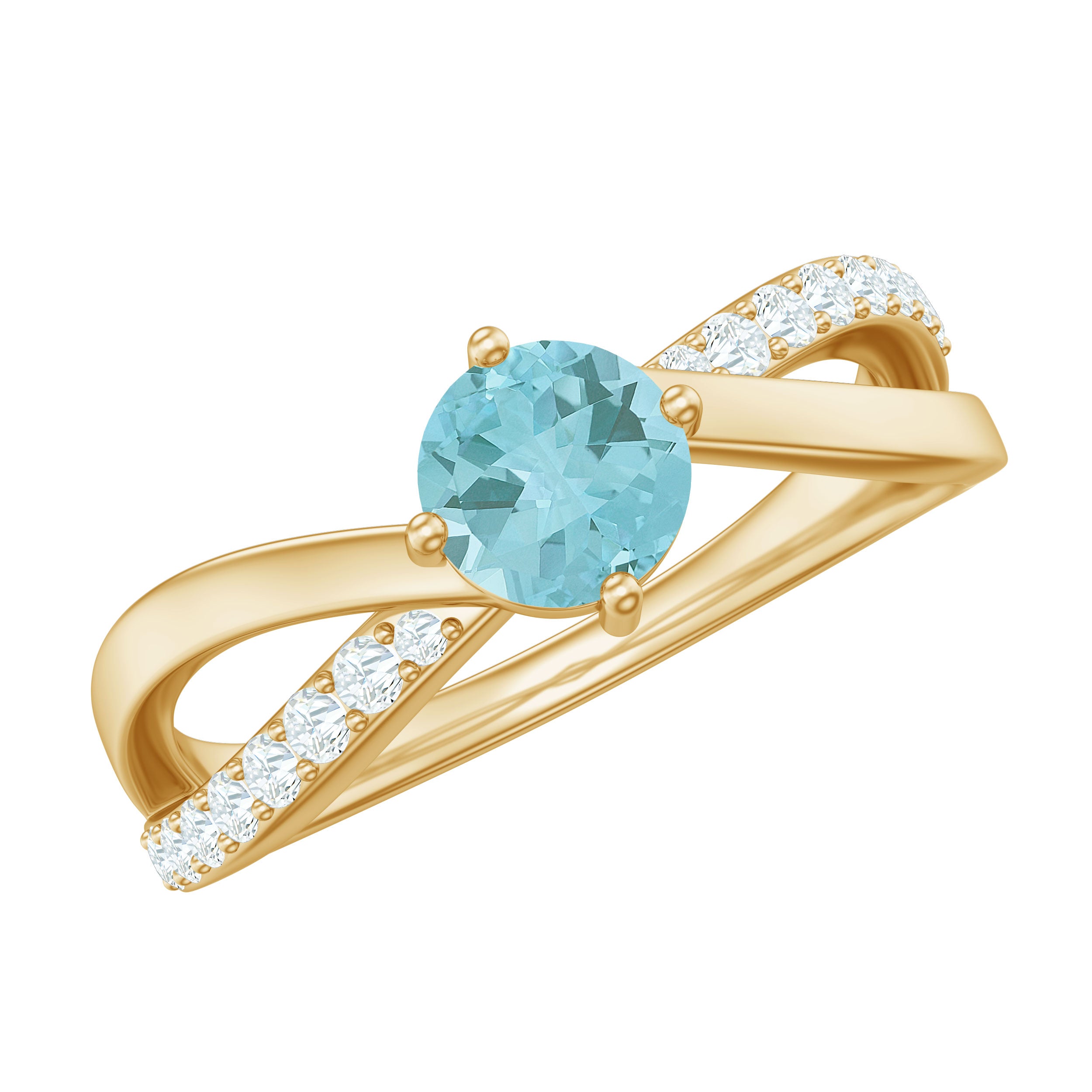 Rosec Jewels-Infinity Shank Round Sky Blue Topaz Engagement Ring with Diamond