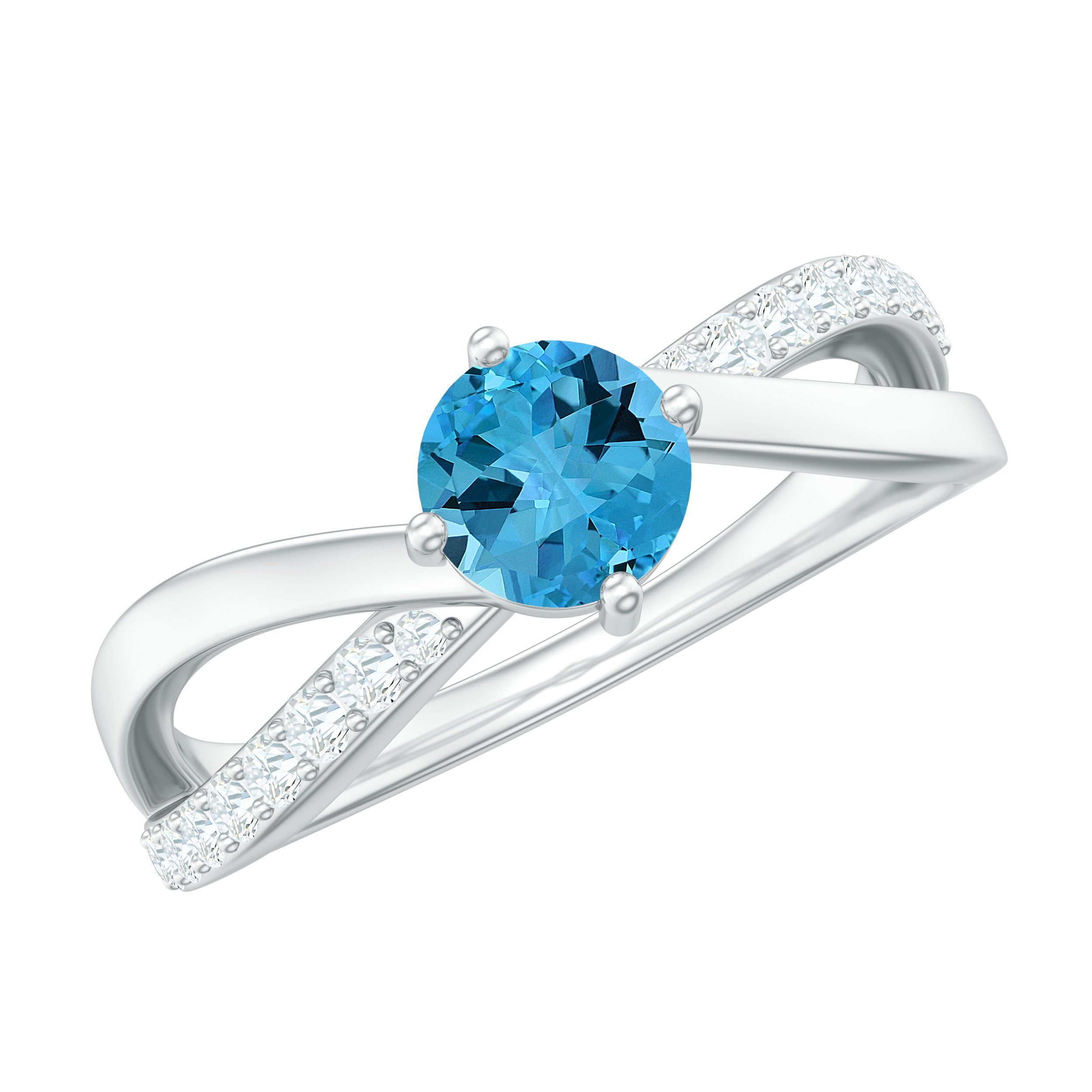 Rosec Jewels-Infinity Shank Round Swiss Blue Topaz Engagement Ring with Diamond