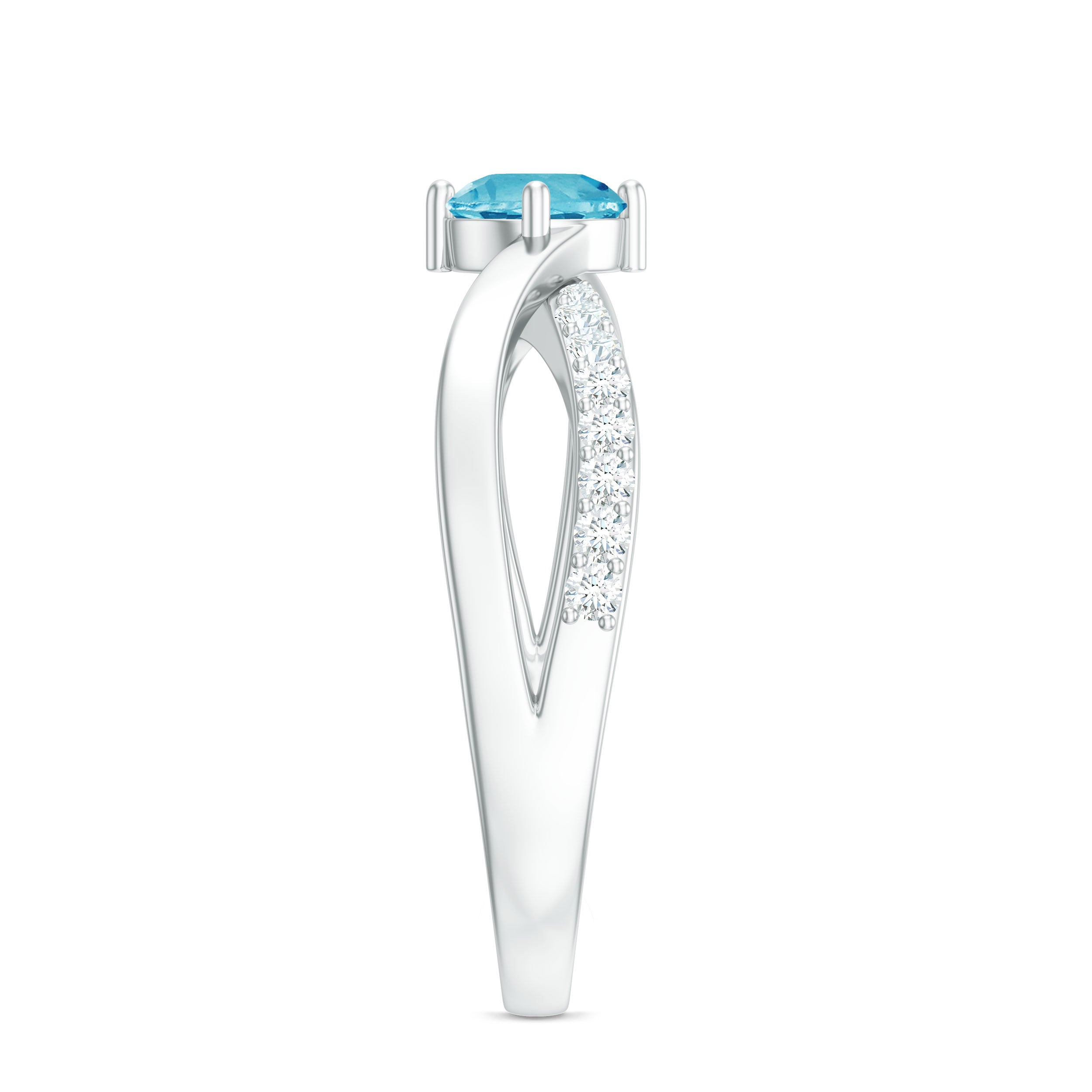 Rosec Jewels-Infinity Shank Round Swiss Blue Topaz Engagement Ring with Diamond