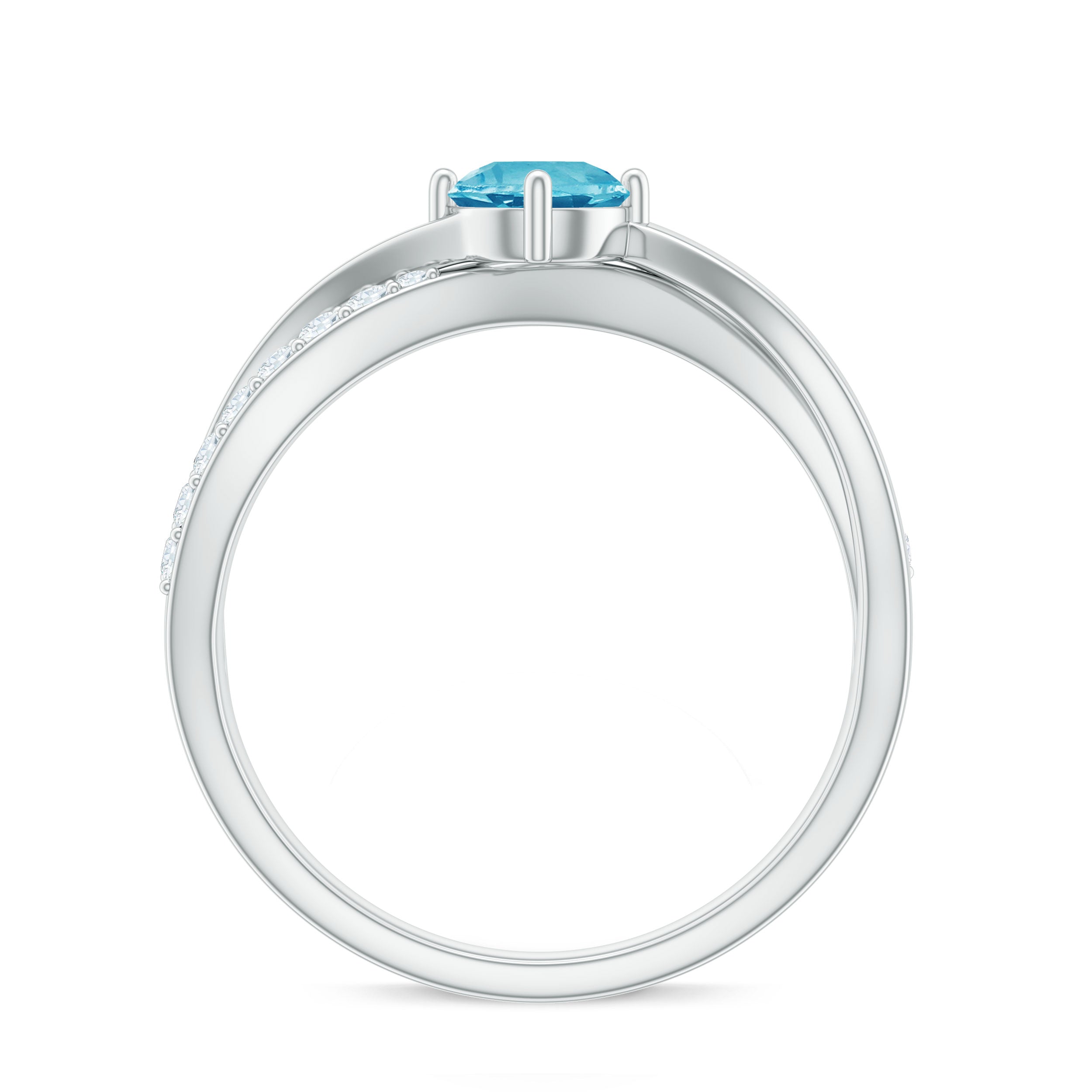 Rosec Jewels-Infinity Shank Round Swiss Blue Topaz Engagement Ring with Diamond