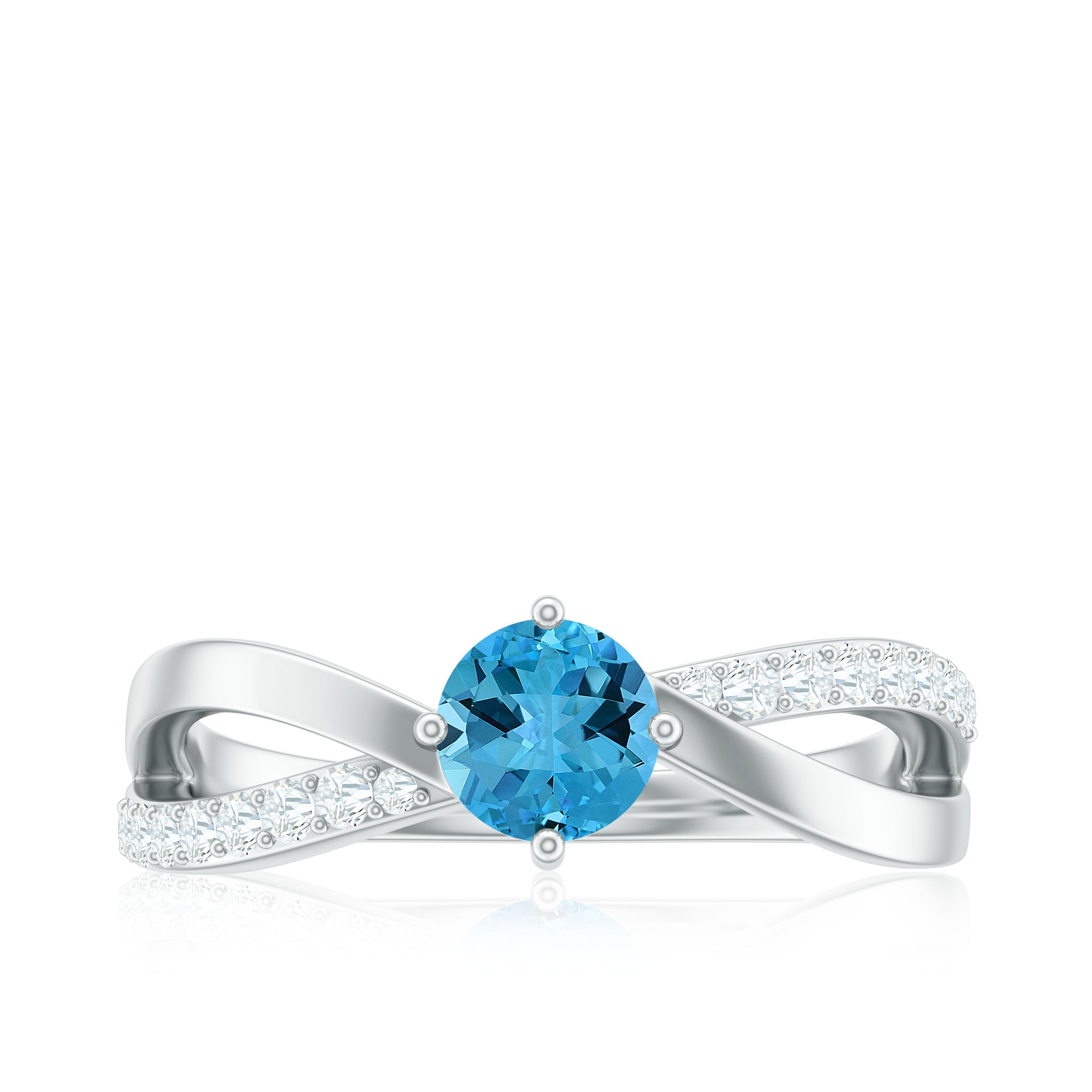 Rosec Jewels-Infinity Shank Round Swiss Blue Topaz Engagement Ring with Diamond