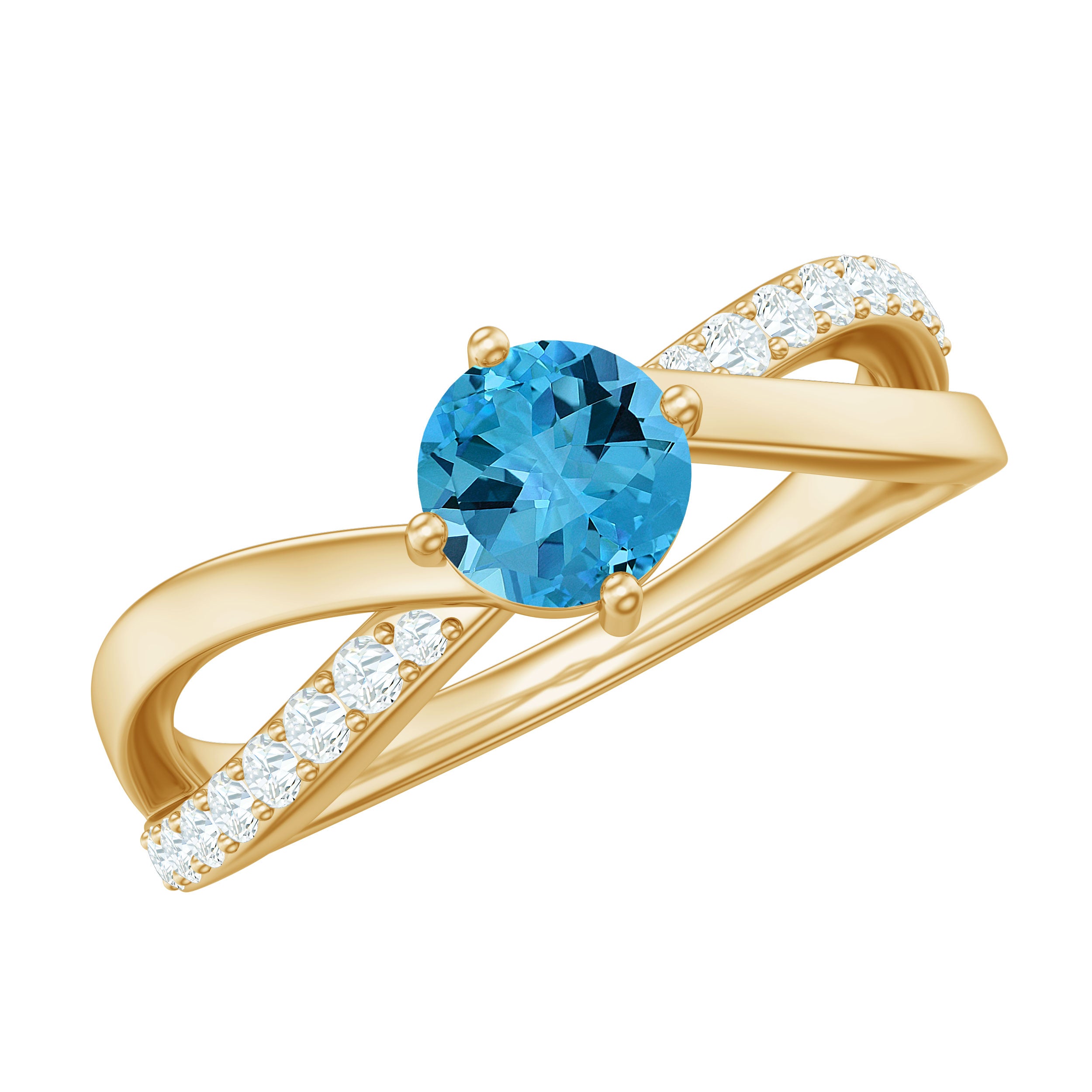 Rosec Jewels-Infinity Shank Round Swiss Blue Topaz Engagement Ring with Diamond