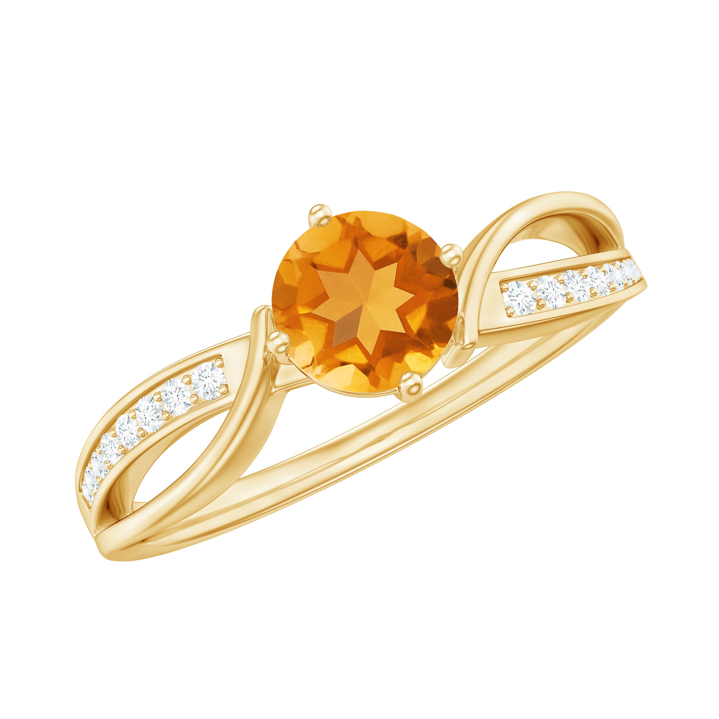 Rosec Jewels-Infinity Shank Round Citrine Engagement Ring with Diamond