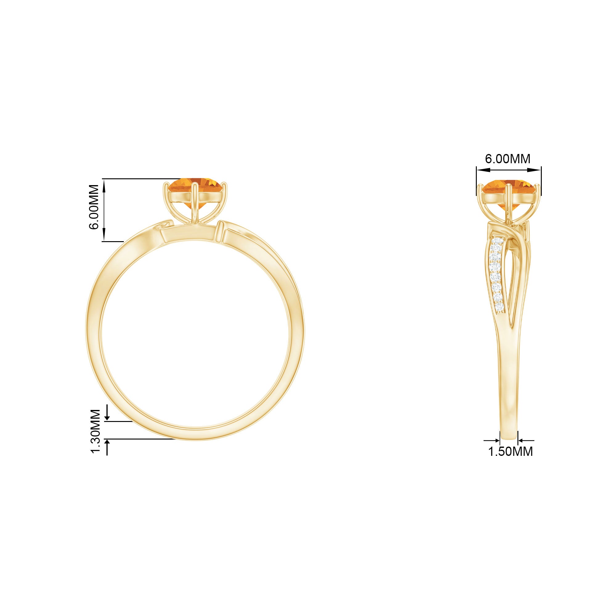 Rosec Jewels-Infinity Shank Round Citrine Engagement Ring with Diamond