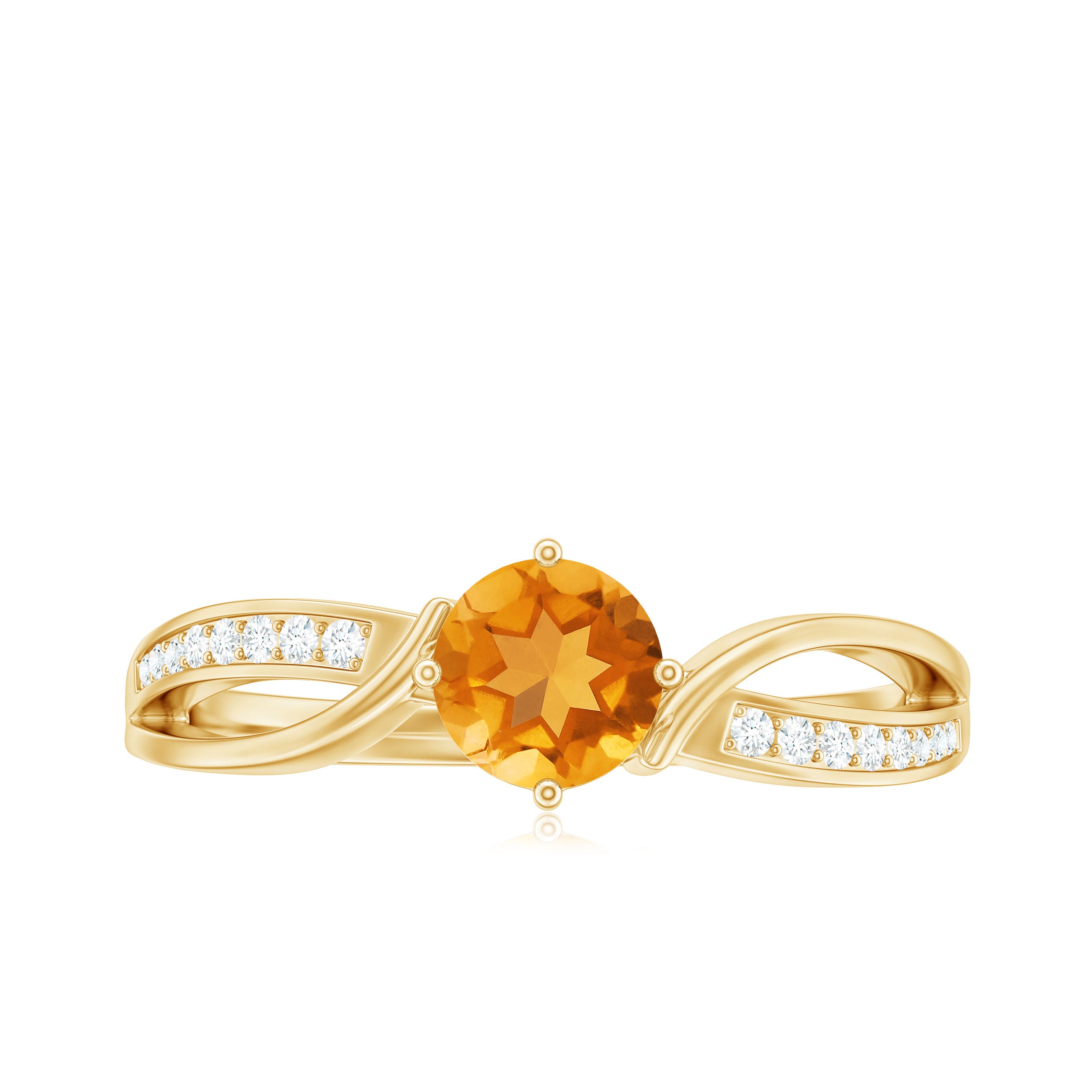 Rosec Jewels-Infinity Shank Round Citrine Engagement Ring with Diamond