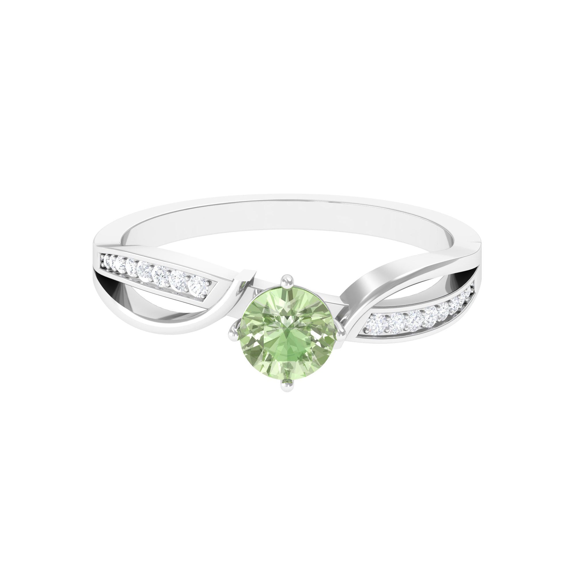 Rosec Jewels-Infinity Shank Round Green Sapphire Engagement Ring with Diamond