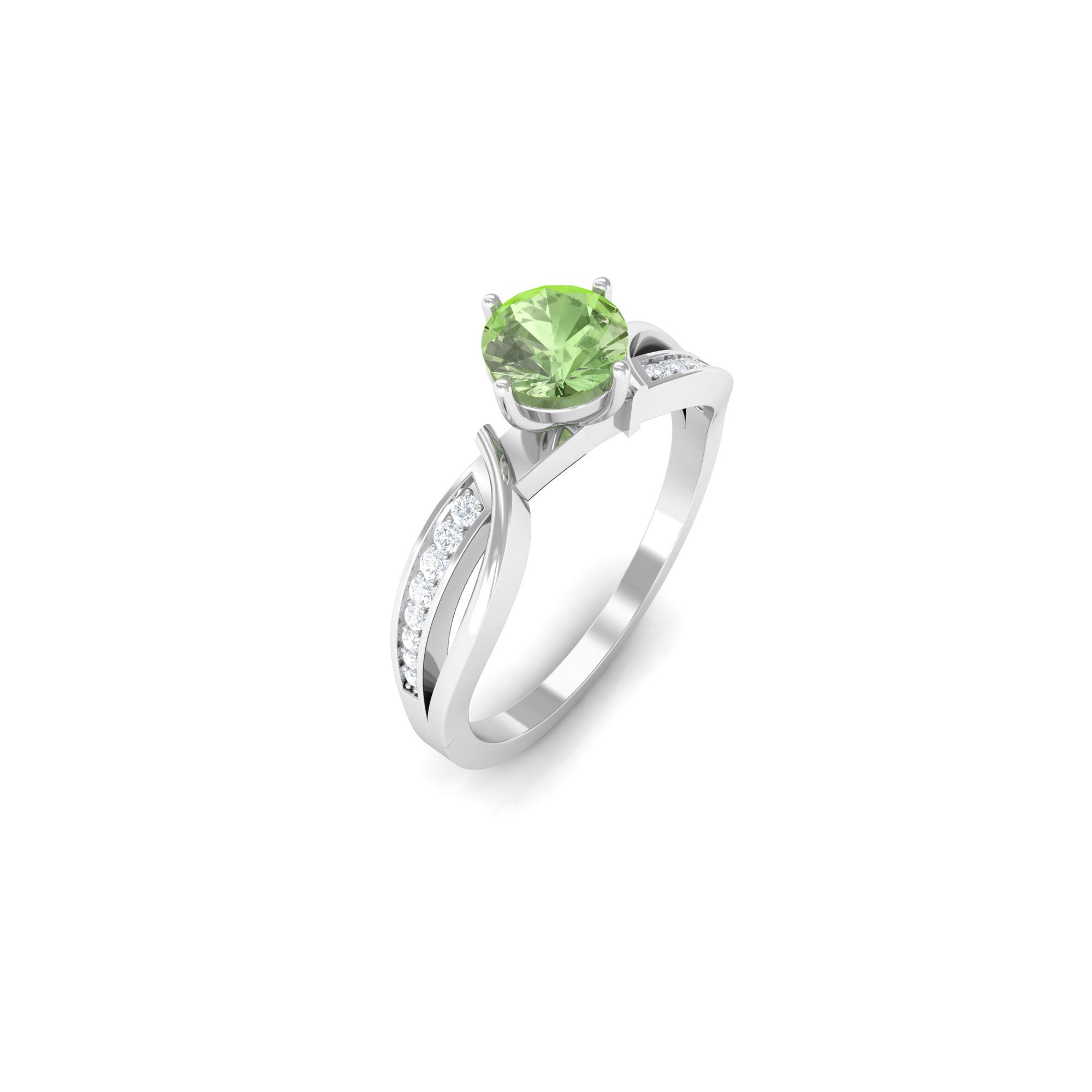 Rosec Jewels-Infinity Shank Round Green Sapphire Engagement Ring with Diamond