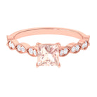 Rosec Jewels-1.25 CT Princess Cut Morganite Solitaire Ring with Diamond Side Stones