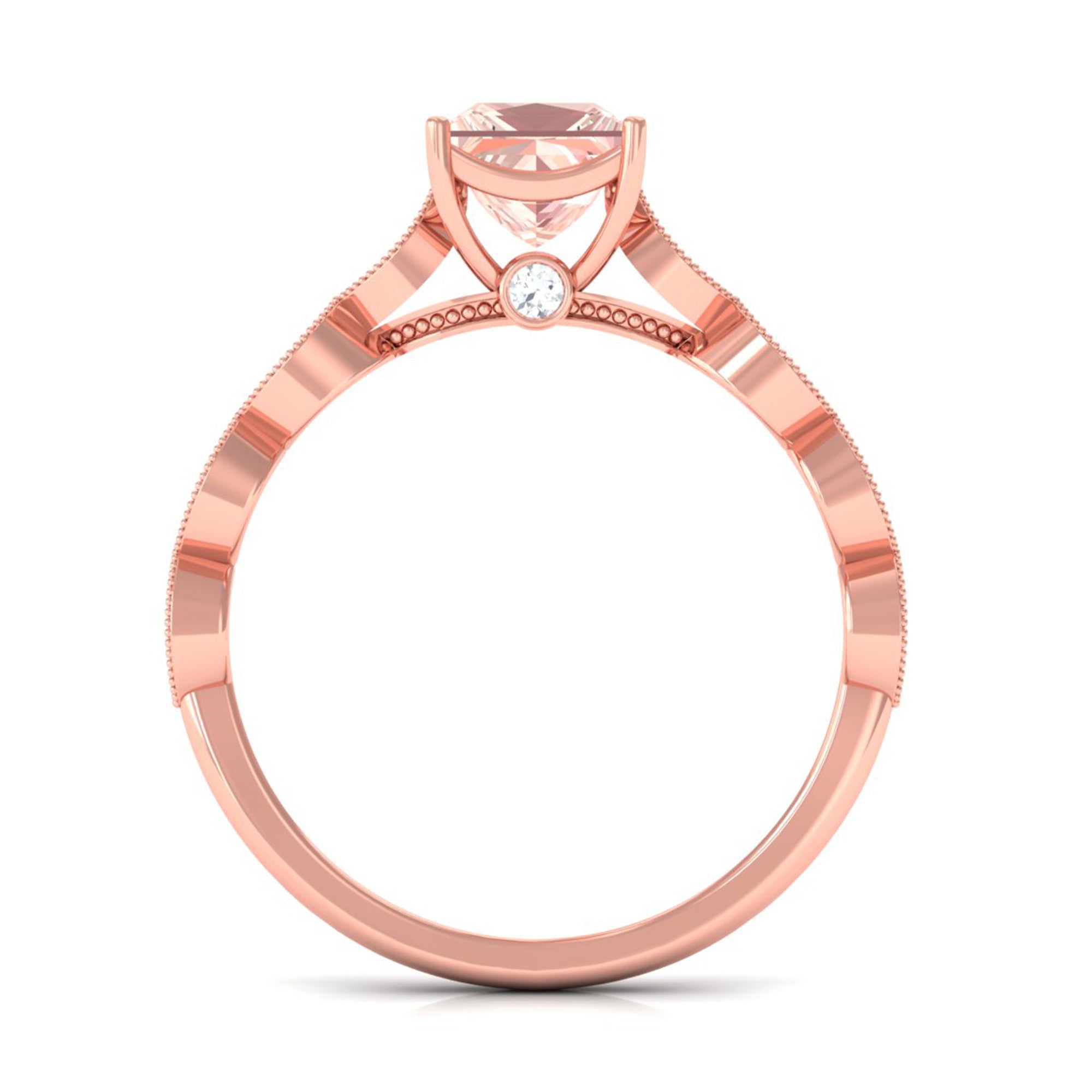 Rosec Jewels-1.25 CT Princess Cut Morganite Solitaire Ring with Diamond Side Stones